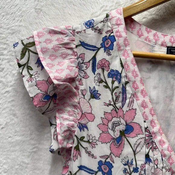 Vineyard Vines Martha's Mini Dress Womens Medium Pink Blue Floral Flutter Sleeve - Picture 5 of 7